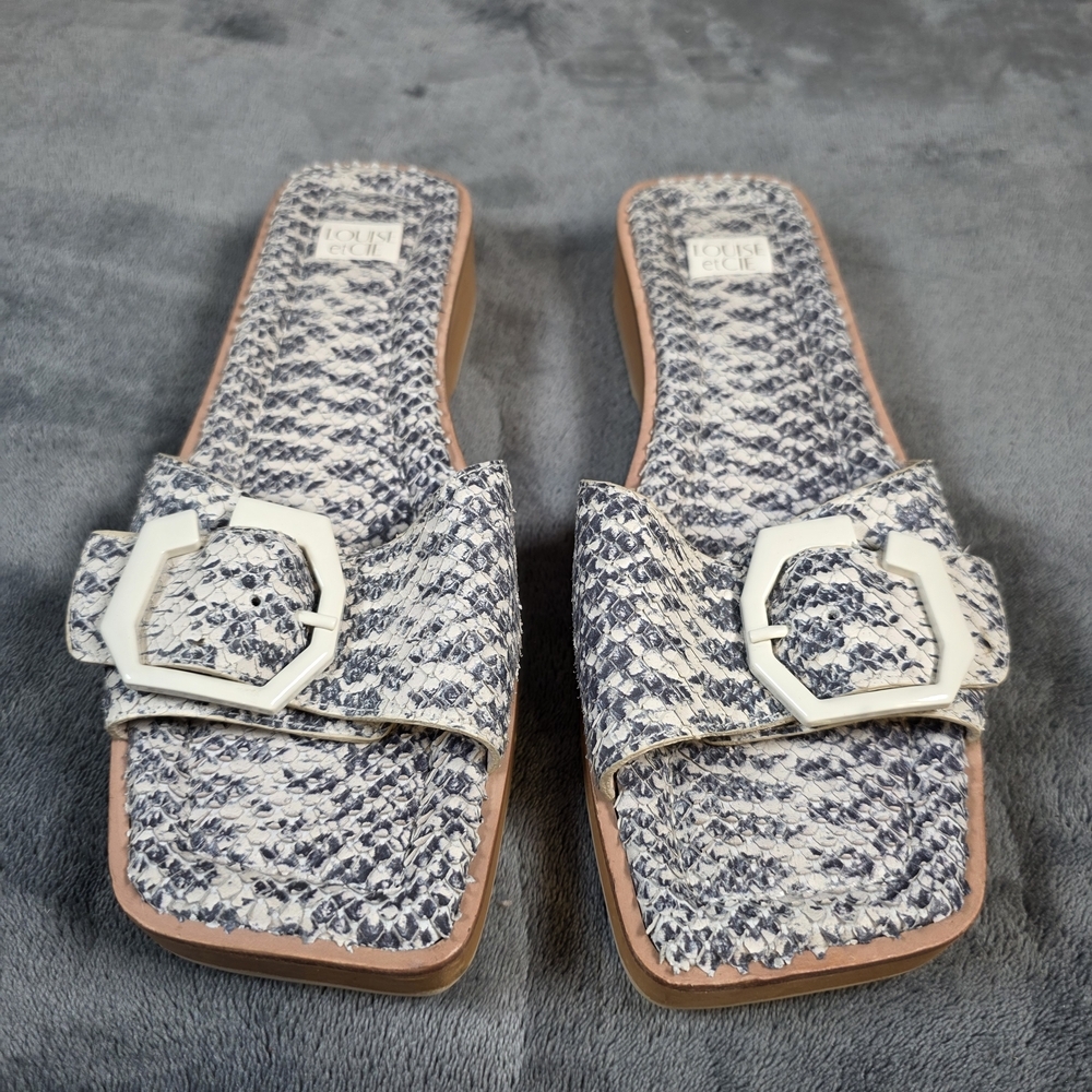Louise et Cie Elara Snake Skin Slide Sandals Buckle Strap Womens Sz 8.5